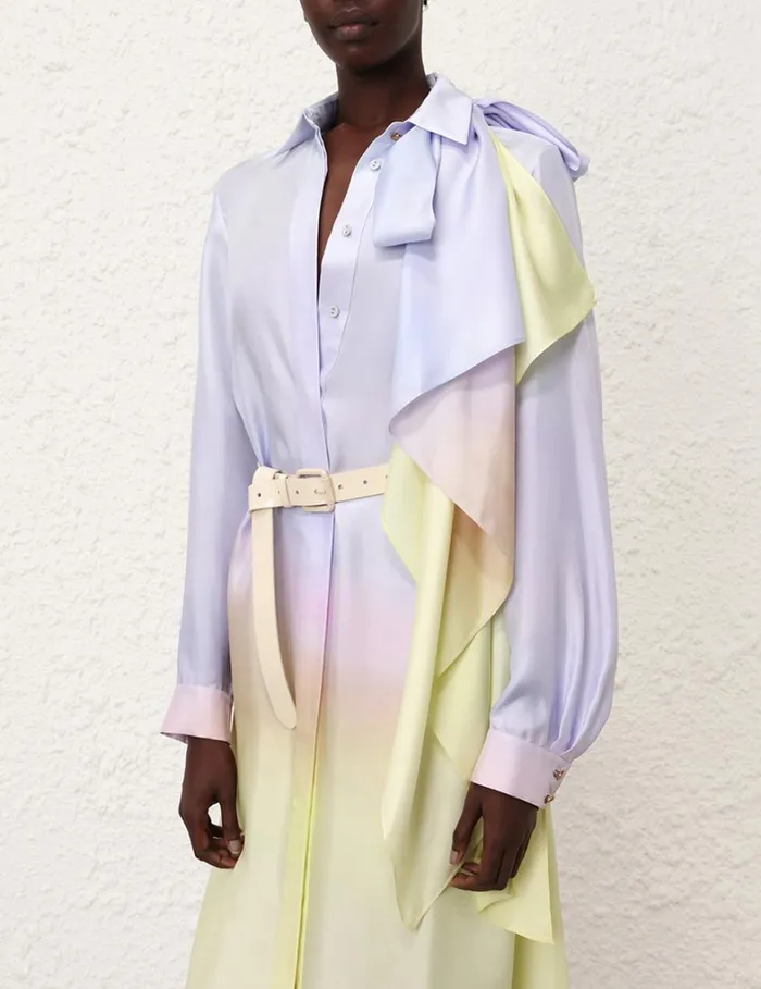 Women Clothing Zimmermann Harmony Scarf Shirt Midi Yellow Fields