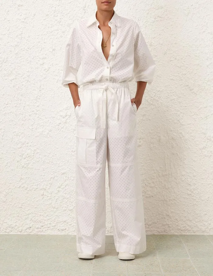 Women Clothing Zimmermann Natura Burnout Cargo Pants Ivory
