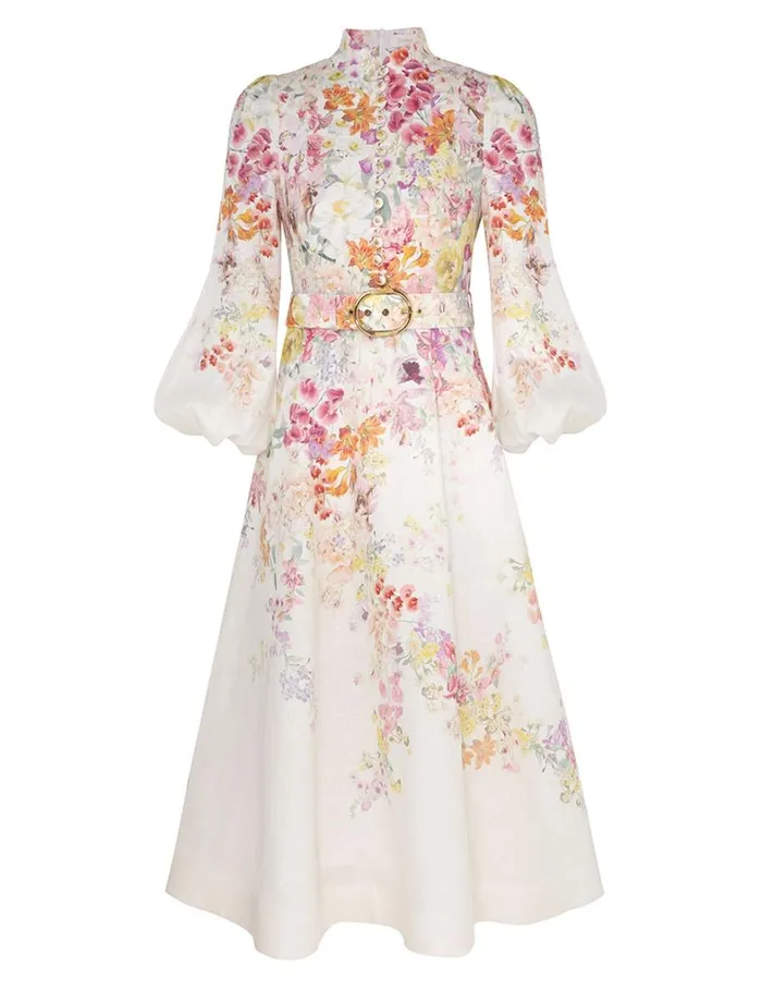 Women Clothing Zimmermann Natura Buttoned Midi Dress Kaleidoscope Garden