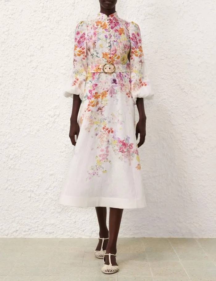 Women Clothing Zimmermann Natura Buttoned Midi Dress Kaleidoscope Garden