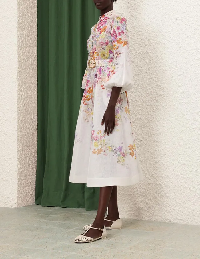 Women Clothing Zimmermann Natura Buttoned Midi Dress Kaleidoscope Garden