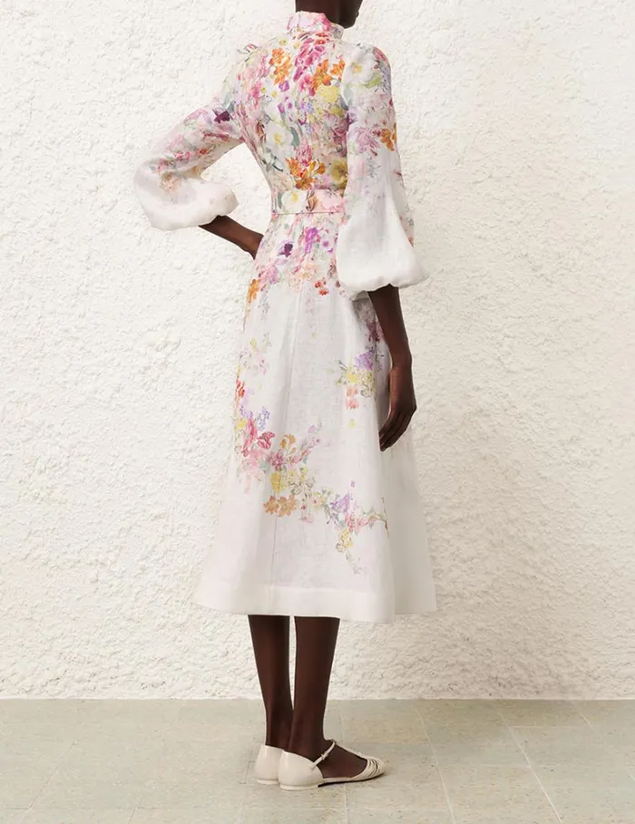 Women Clothing Zimmermann Natura Buttoned Midi Dress Kaleidoscope Garden