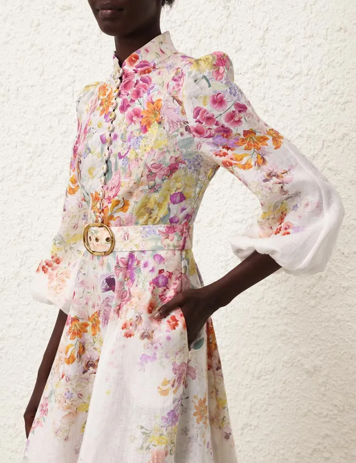 Women Clothing Zimmermann Natura Buttoned Midi Dress Kaleidoscope Garden