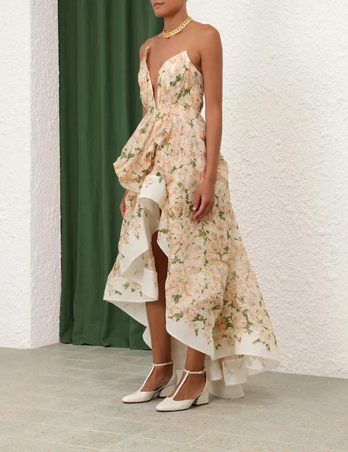 Women Clothing Zimmermann Natura Draped Midi Dress Coral Azalea