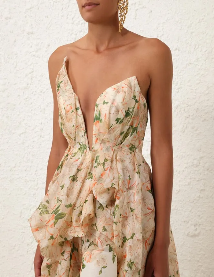 Women Clothing Zimmermann Natura Draped Midi Dress Coral Azalea