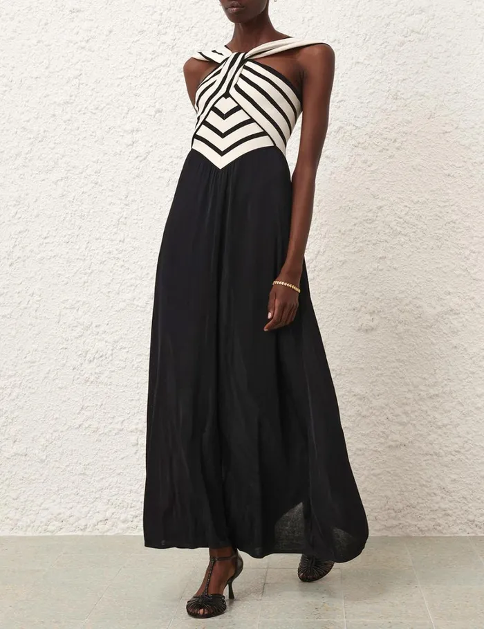 Women Clothing Zimmermann Natura Halter Neck Midi Dress Chevron