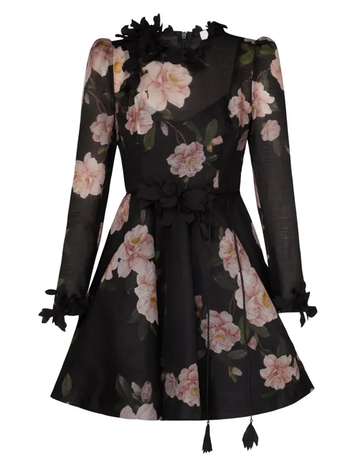 Women Clothing Zimmermann Natura Liftoff Mini Dress Black Camellia