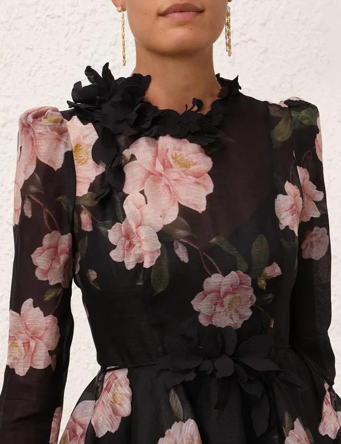 Women Clothing Zimmermann Natura Liftoff Mini Dress Black Camellia