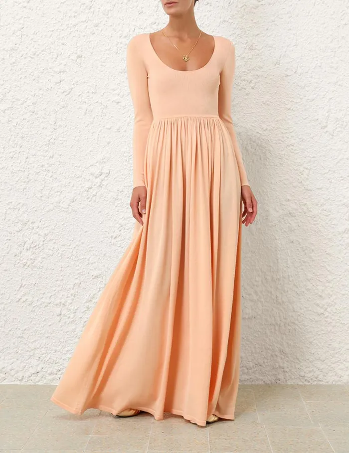 Women Clothing Zimmermann Natura Metallic Scoop Dress Peach