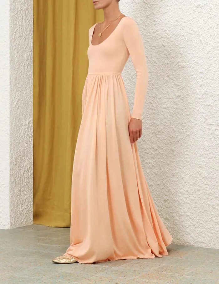 Women Clothing Zimmermann Natura Metallic Scoop Dress Peach