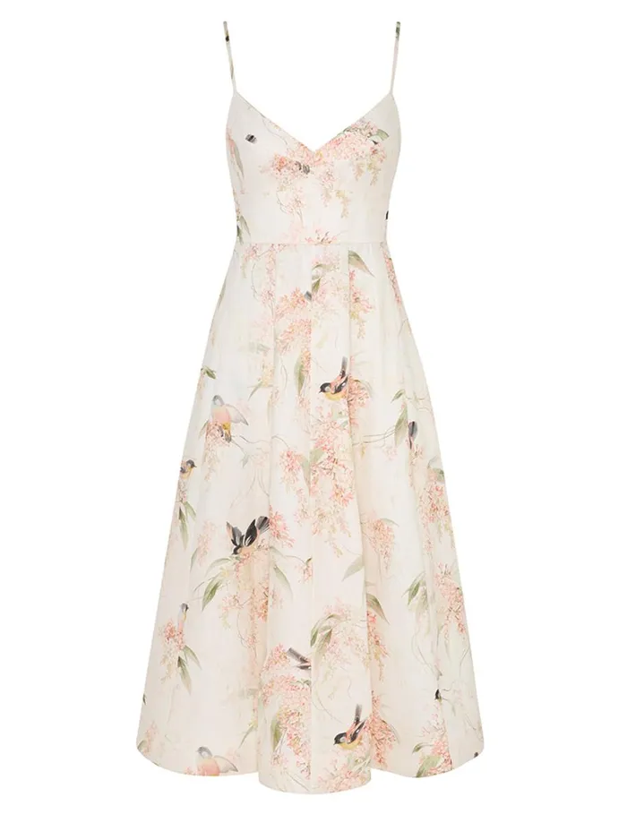 Women Clothing Zimmermann Picnic Dress Coral Birds