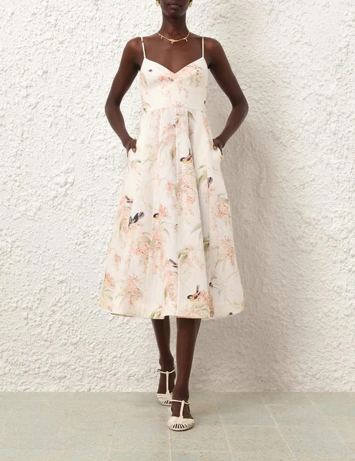 Women Clothing Zimmermann Picnic Dress Coral Birds
