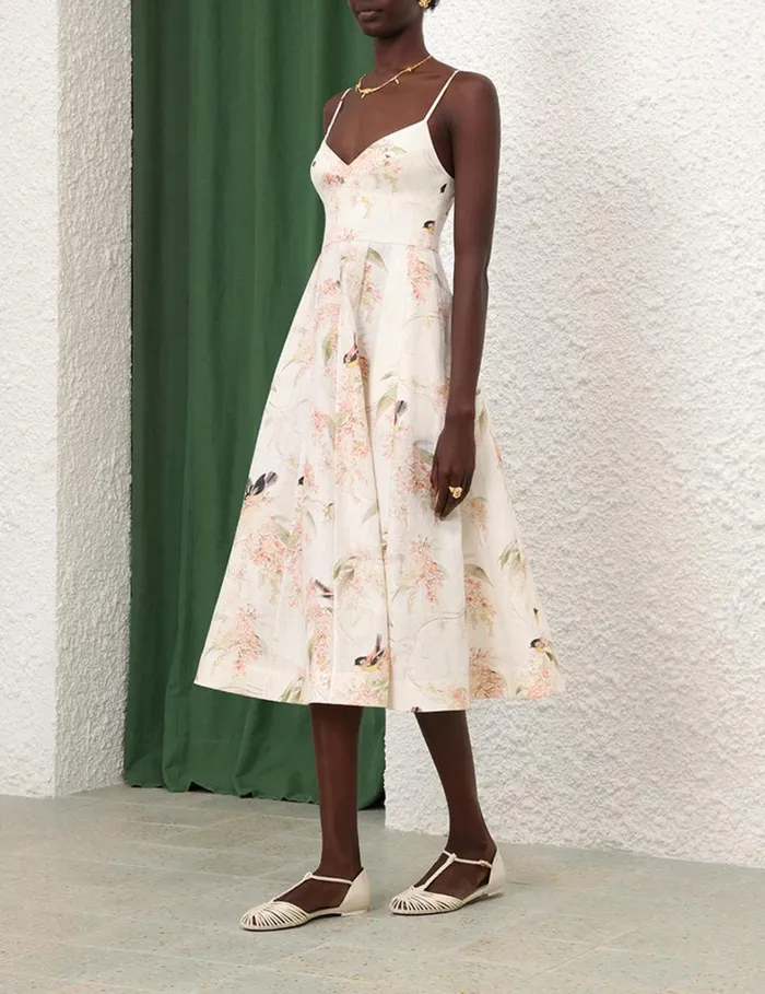 Women Clothing Zimmermann Picnic Dress Coral Birds