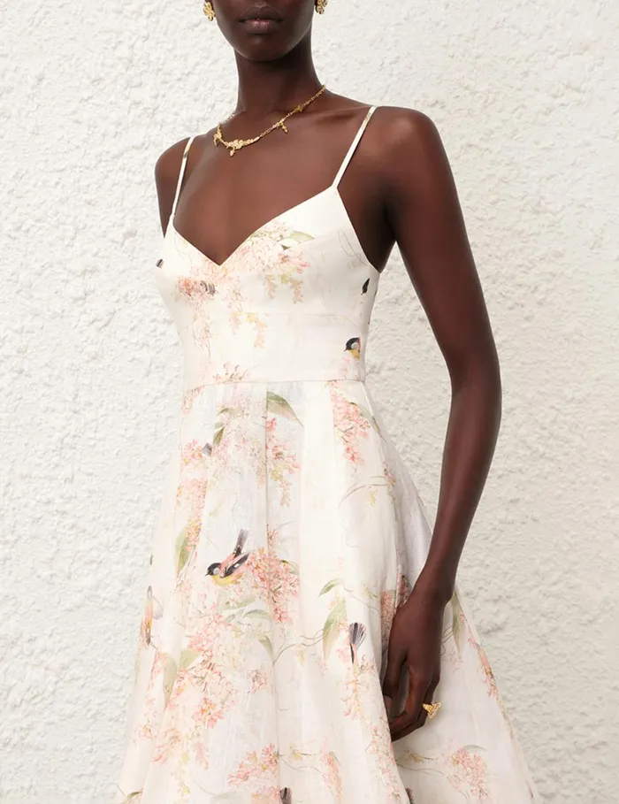 Women Clothing Zimmermann Picnic Dress Coral Birds
