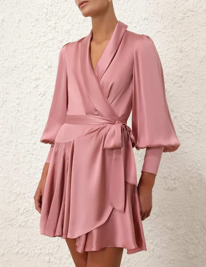 Women Clothing Zimmermann Silk Wrap Mini Dress Rose