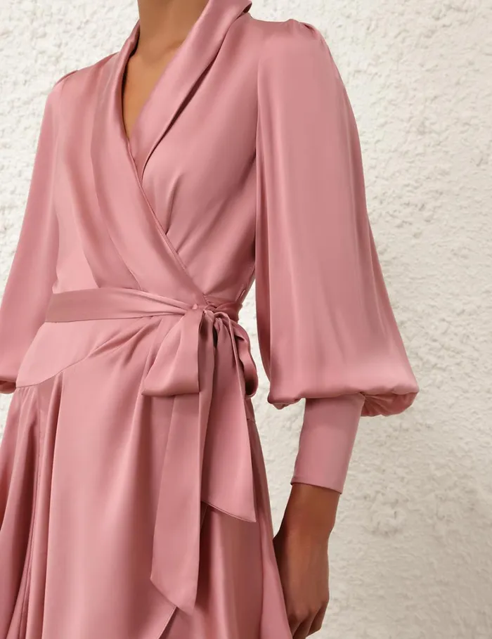 Women Clothing Zimmermann Silk Wrap Mini Dress Rose