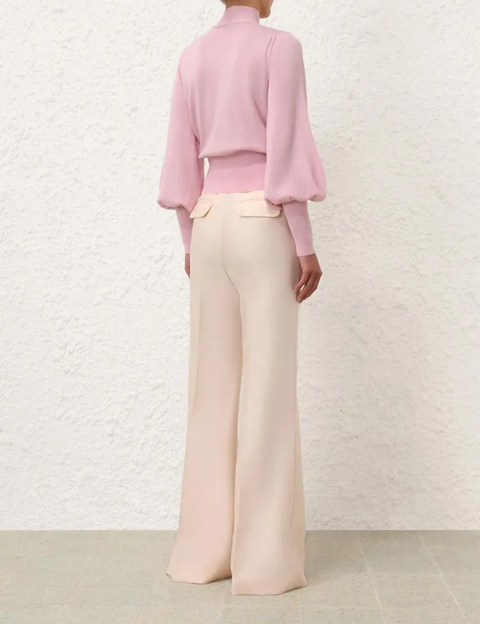 Women Clothing Zimmermann Tie Neck Sweater Lipstick