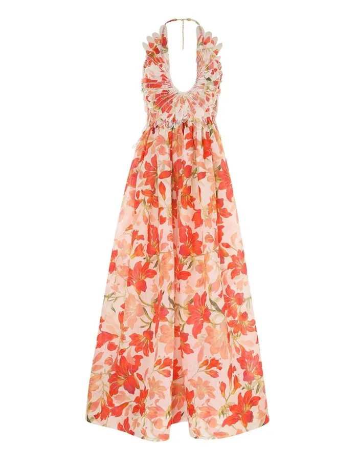 Women Clothing Zimmermann Tranquillity Feather Dress Red Lily