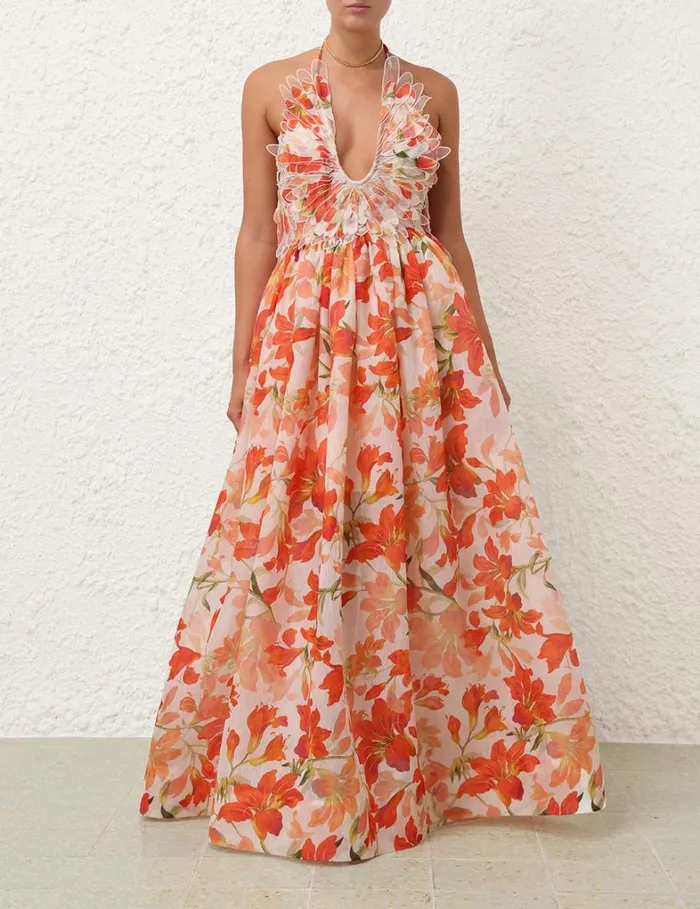 Women Clothing Zimmermann Tranquillity Feather Dress Red Lily