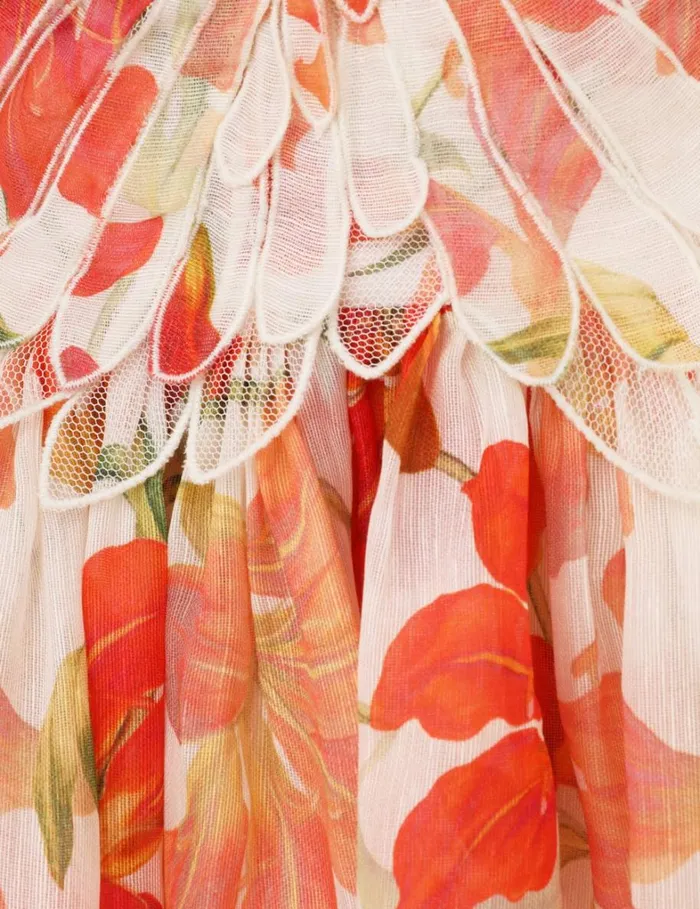 Women Clothing Zimmermann Tranquillity Feather Dress Red Lily