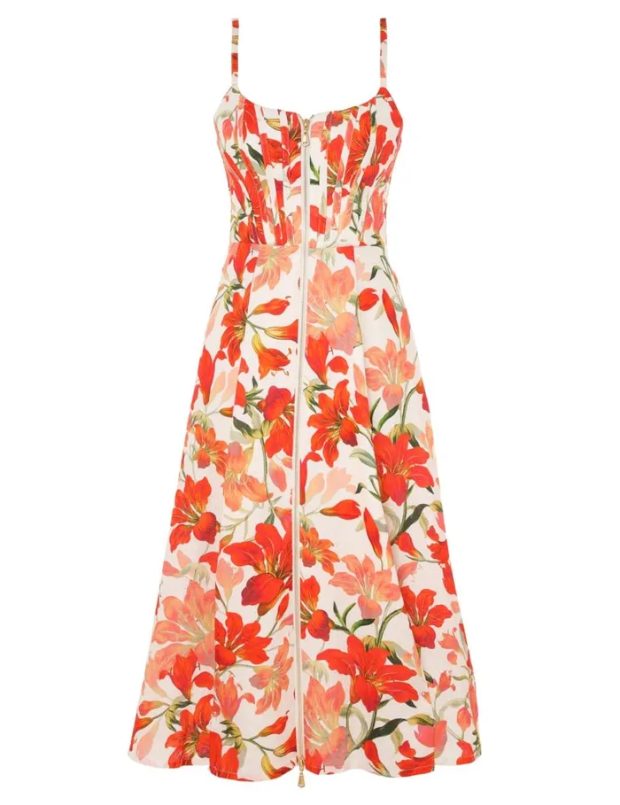 Women Clothing Zimmermann Tranquillity Zipped Midi Dress Red Lily