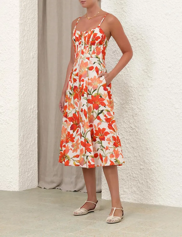 Women Clothing Zimmermann Tranquillity Zipped Midi Dress Red Lily