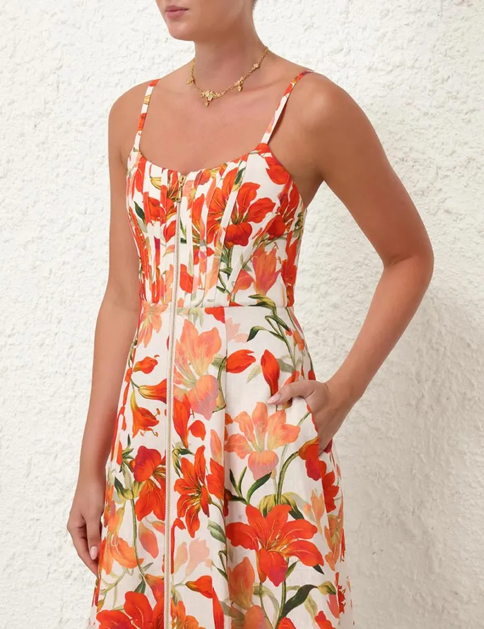 Women Clothing Zimmermann Tranquillity Zipped Midi Dress Red Lily
