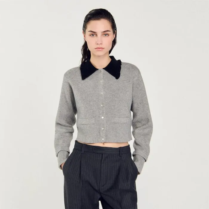 Women Coatigans SANDRO Cropped Coatigan Grey