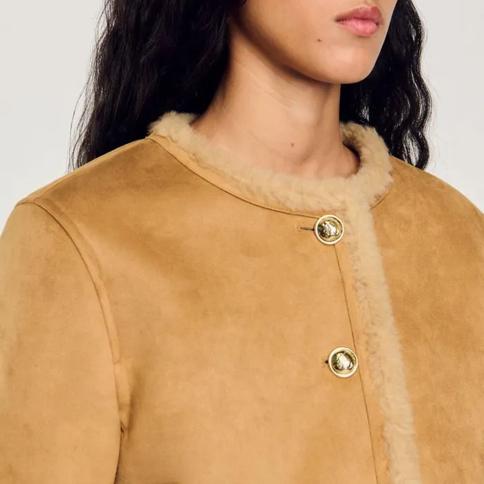 Women Coats and Trenches SANDRO Faux Fur Jacket Beige