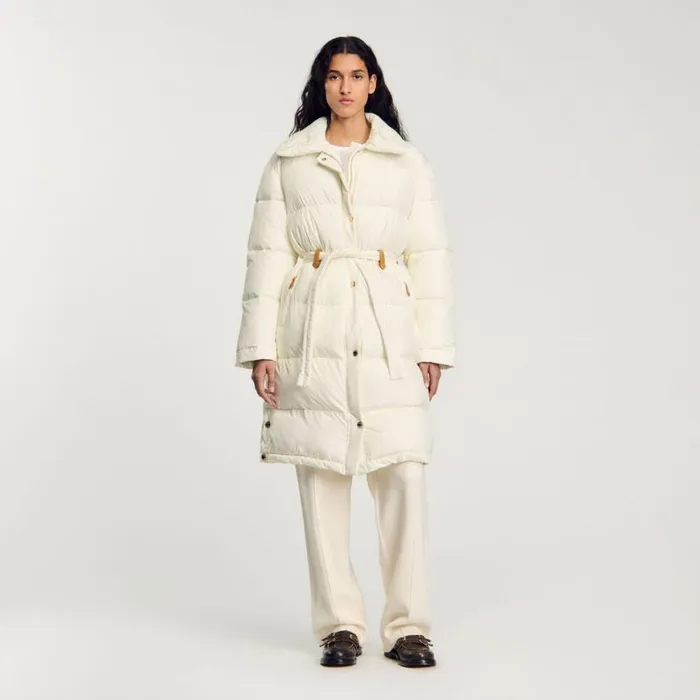 Women Coats and Trenches SANDRO Quilted Midlength Puffer Jacket Ecru