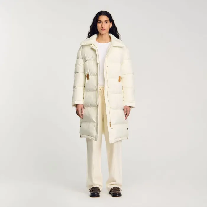 Women Coats and Trenches SANDRO Quilted Midlength Puffer Jacket Ecru