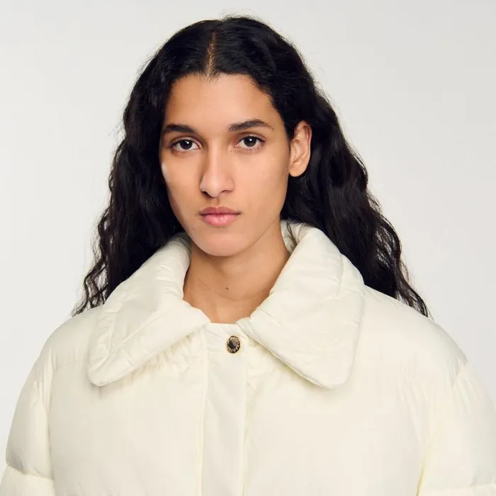 Women Coats and Trenches SANDRO Quilted Midlength Puffer Jacket Ecru