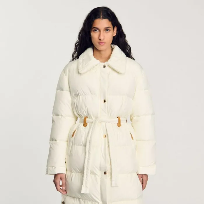 Women Coats and Trenches SANDRO Quilted Midlength Puffer Jacket Ecru