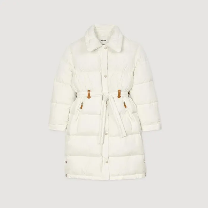 Women Coats and Trenches SANDRO Quilted Midlength Puffer Jacket Ecru