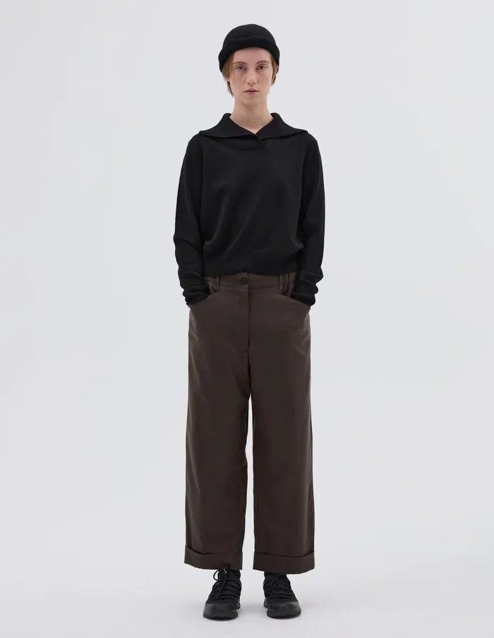 Women Cross Neck Polo Jumper Black Margaret Howell Knitwear