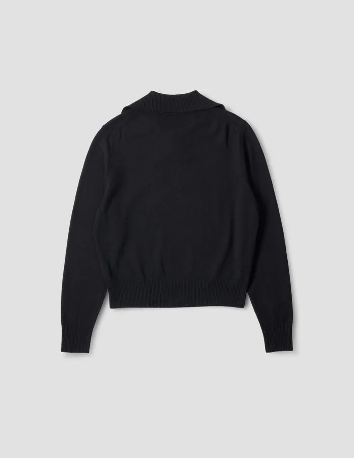 Women Cross Neck Polo Jumper Black Margaret Howell Knitwear