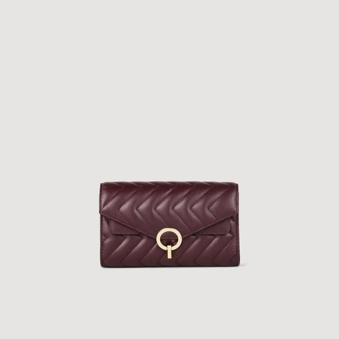 Women Crossbody Bags SANDRO Leather Crossbody Clutch Bag Burgundy