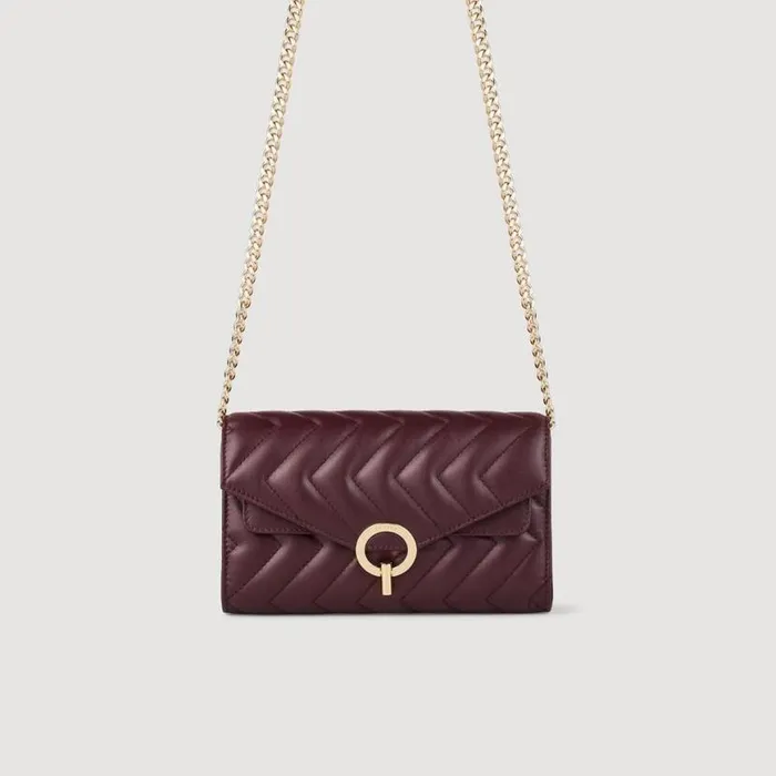 Women Crossbody Bags SANDRO Leather Crossbody Clutch Bag Burgundy