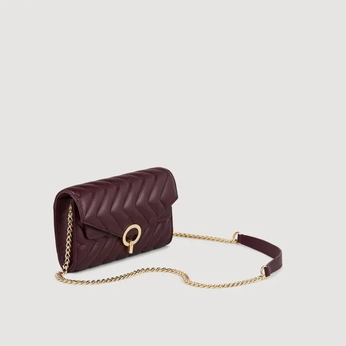 Women Crossbody Bags SANDRO Leather Crossbody Clutch Bag Burgundy