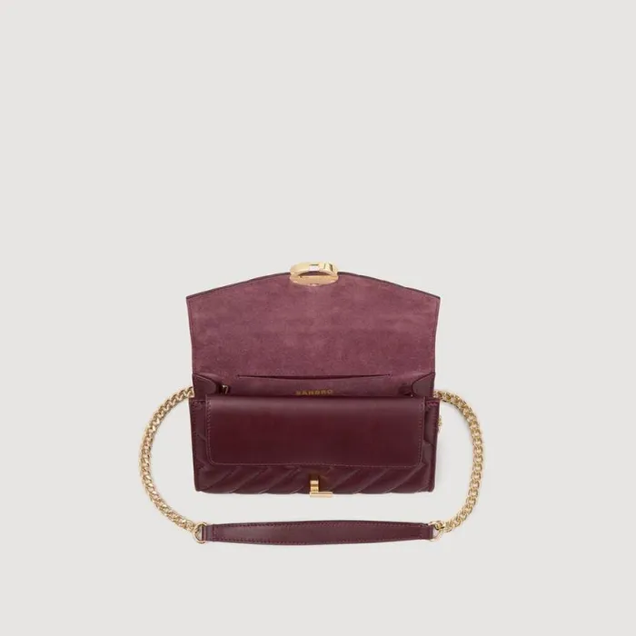 Women Crossbody Bags SANDRO Leather Crossbody Clutch Bag Burgundy