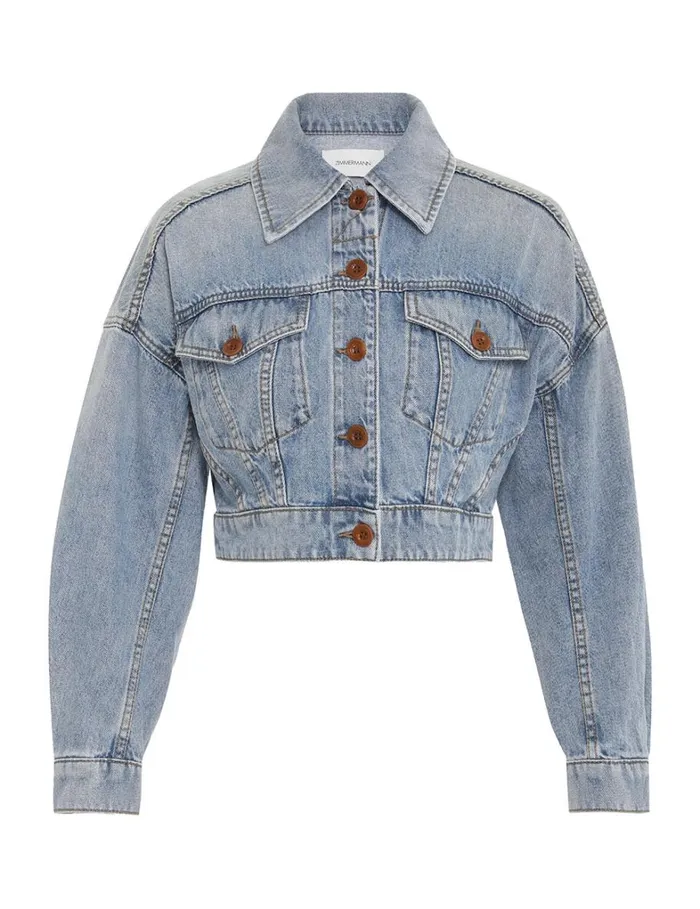 Women Denim Zimmermann Cropped Denim Jacket Faded Blue