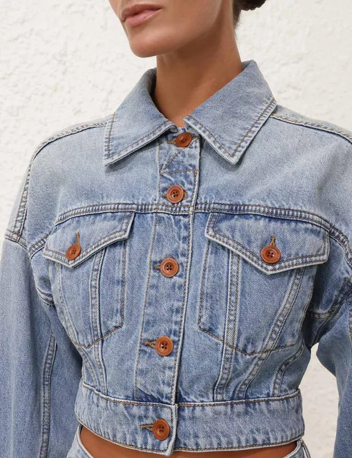 Women Denim Zimmermann Cropped Denim Jacket Faded Blue