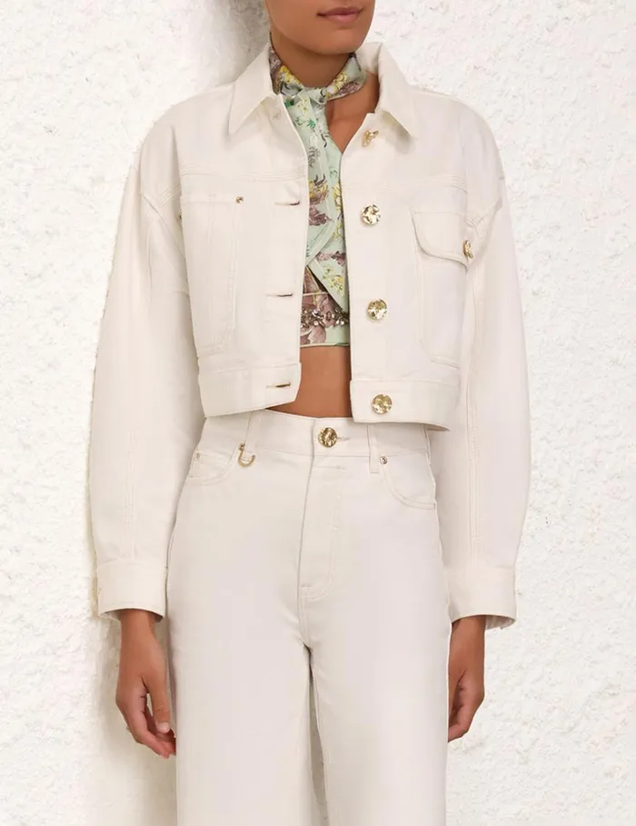Women Denim Zimmermann Matchmaker Boxy Denim Jacket Milk