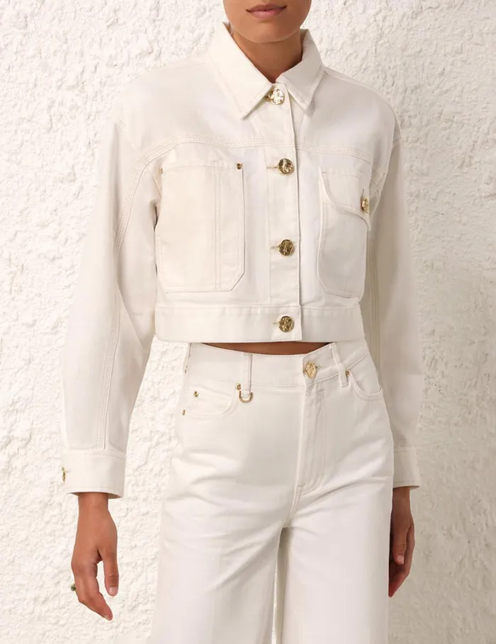 Women Denim Zimmermann Matchmaker Boxy Denim Jacket Milk