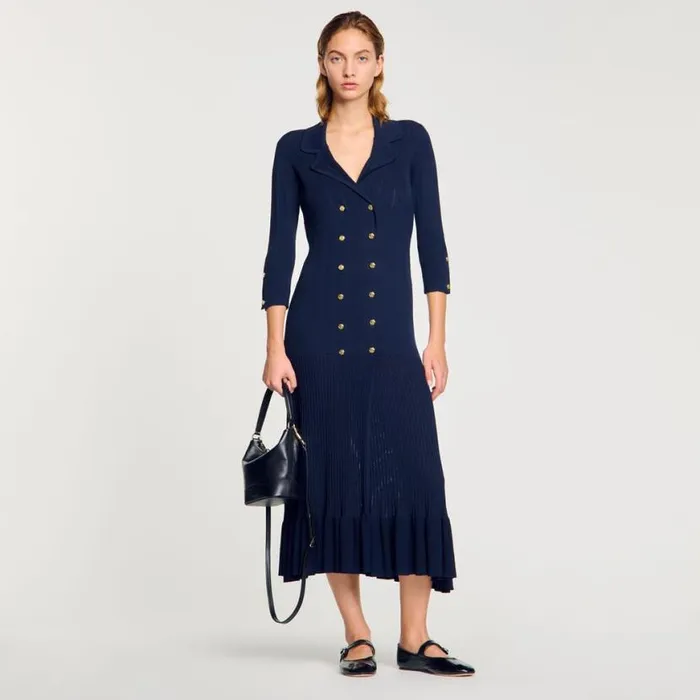 Women Dresses SANDRO Knit Maxi Dress Navy Blue