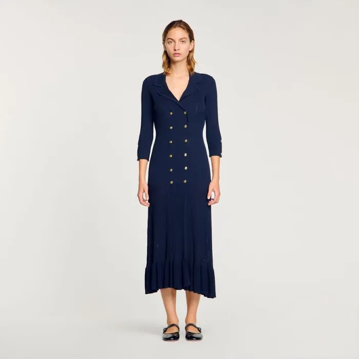 Women Dresses SANDRO Knit Maxi Dress Navy Blue