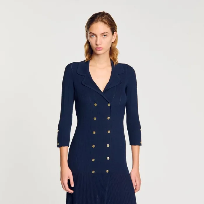 Women Dresses SANDRO Knit Maxi Dress Navy Blue