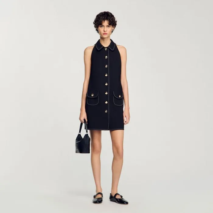 Women Dresses SANDRO Peter Pan Collar Short Dress Black