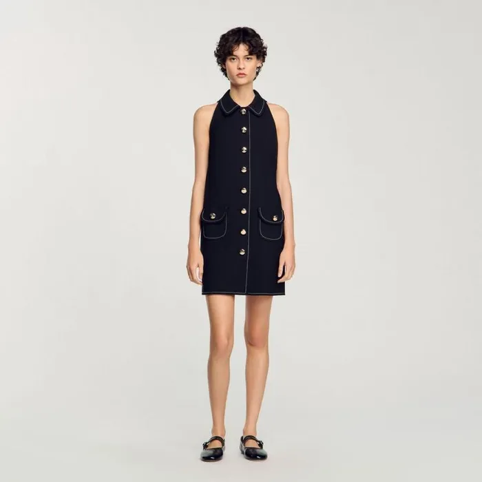 Women Dresses SANDRO Peter Pan Collar Short Dress Black