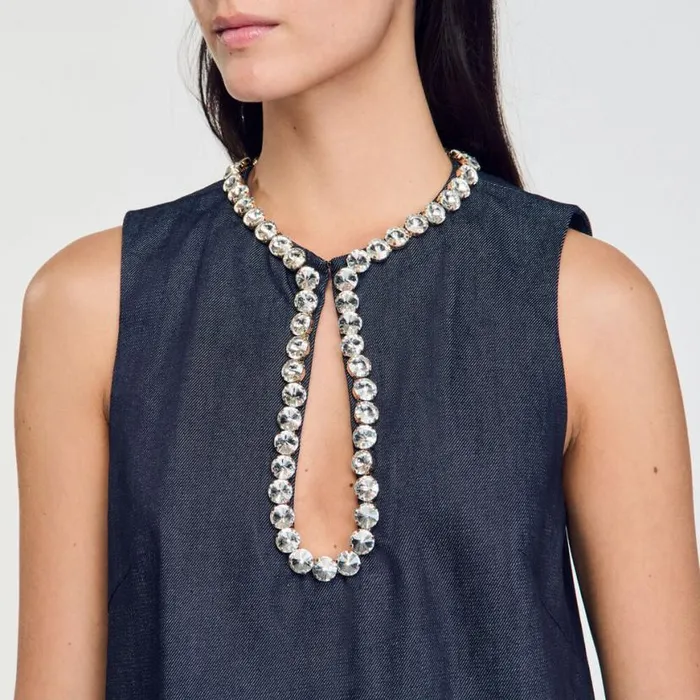 Women Dresses SANDRO Short Rhinestone Dress Deep Blu